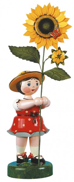 Hubrig Blumenkinder Großes Blumenmädchen mit rotem Kleid und Sonnenblume