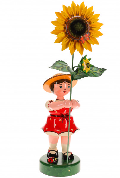 Hubrig Blumenkinder Großes Blumenmädchen mit rotem Kleid und Sonnenblume